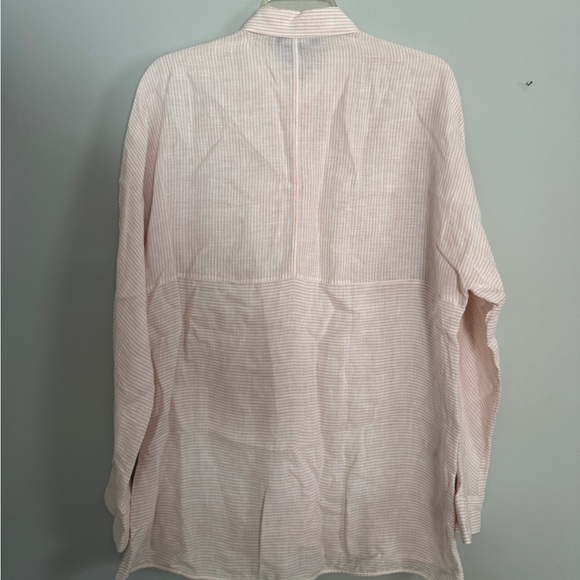 Lafayette 148 New York Pink White Striped Linen Button Down Tunic - Medium - Picture 6 of 6